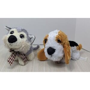 JC Penney Chosun Plush dogs brown white black beagle gray husky checked bow